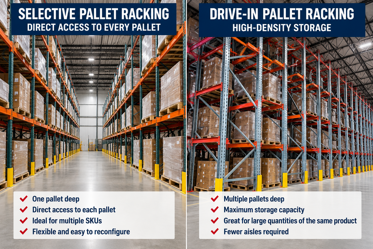 High-Density vs. Selective Pallet Racking: What’s the Difference?